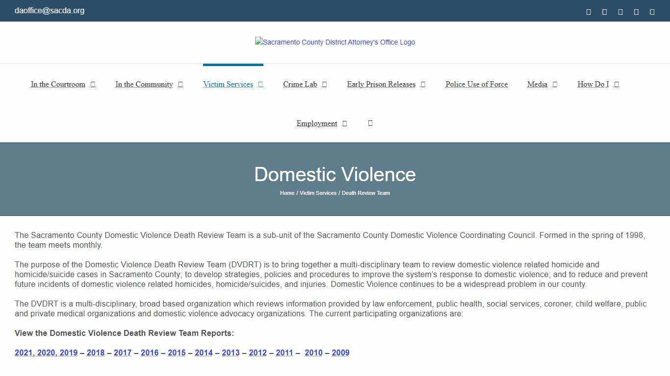 Death Review Team – Sacramento County District Attorney's Office