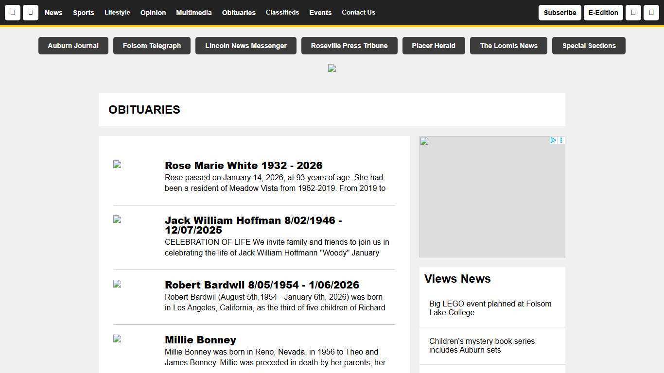 Gold Country Media | Obituaries